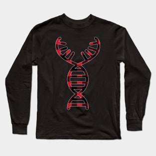 DNA Helix Deer Antlers Tartan - Christmas Long Sleeve T-Shirt